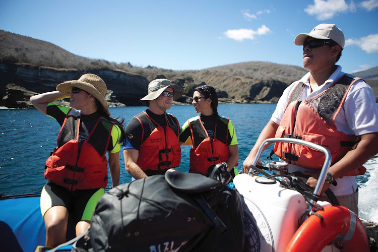 A tender transports passengers from Celebrity Xpedition to the the Galápagos.