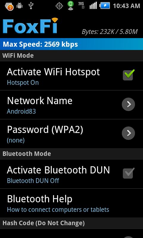 FoxFi (WiFi Tether w/o Root) Screen 1