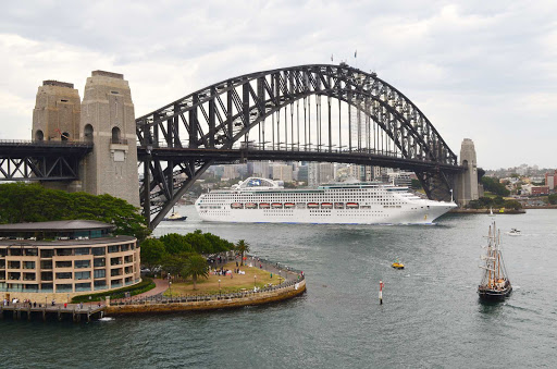 Sea-Princess-Sydney-Australia - Sea Princess passes beneath Sydney Harbour Bridge following her departure from Darling Harbour. 