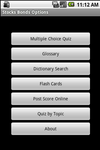 Android application Stocks Bonds Options Study Aid screenshort