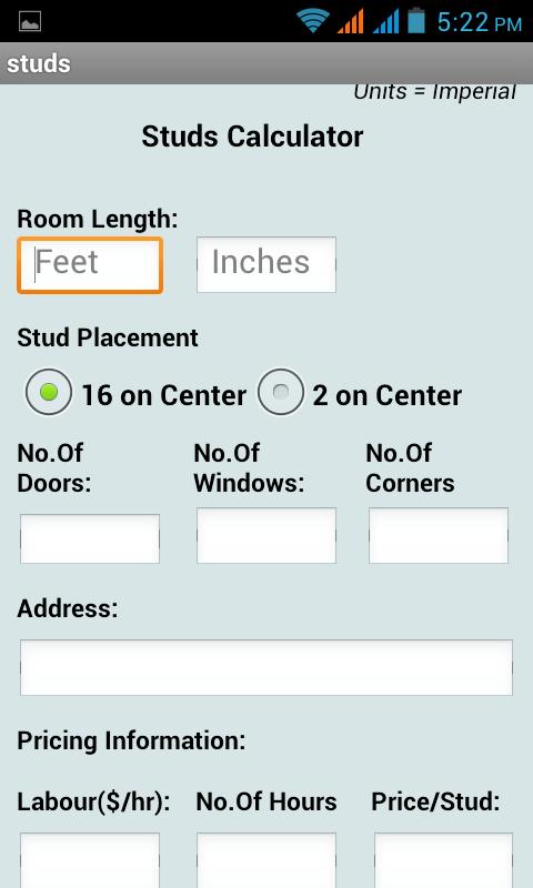 Studs Calculator Screen 1