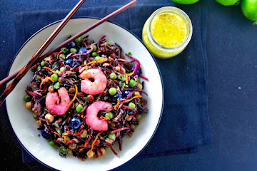 Zesty Beet and Black Rice Seafood Salad with Lemon Lime vinaigrette