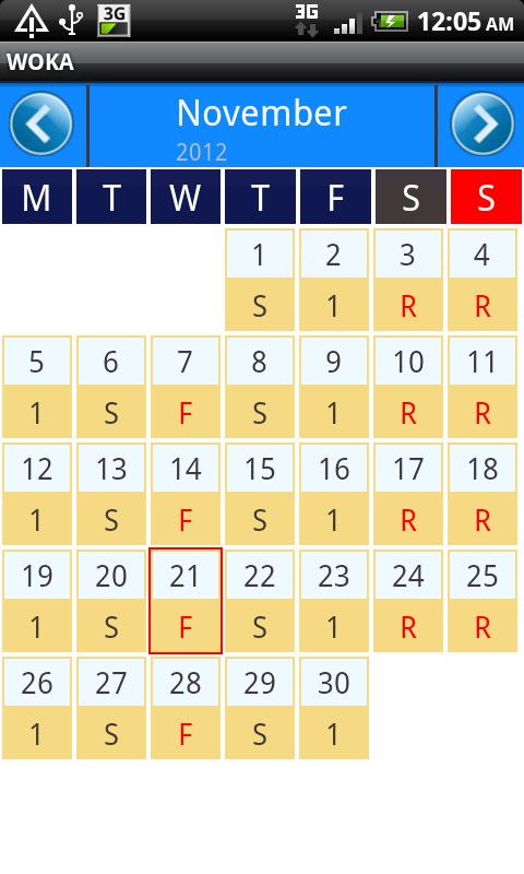 WOKA - Work Calendar Screen 2