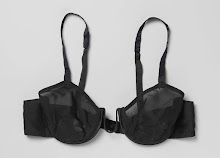 Bustehouder van zwart nylon afgezet met zwart satijn en zwart fluweel, met beugel