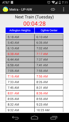 Schedule for Metra - UP-NW