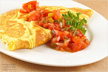 Cheese-Filled Omelets with Tomatoes and Scallions