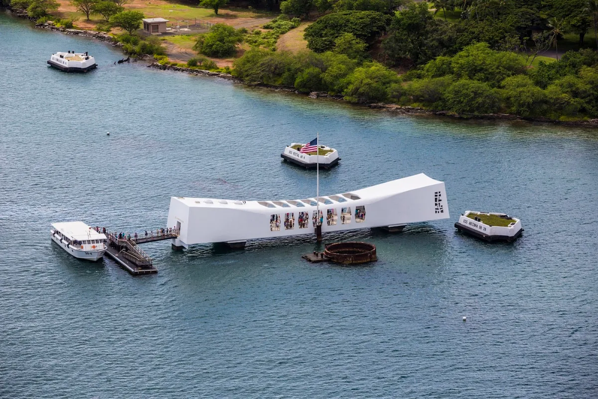 USS-Arizona-Memorial-3 - An aerial view of the USS Arizona Memorial, visited by more than 1 million people each year. 
  
