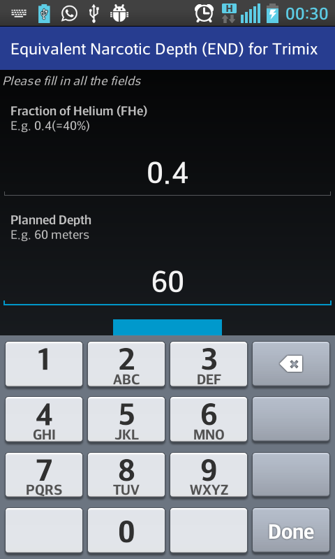 Scuba END Calculator Screen 3