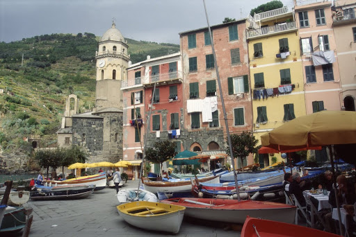 Cinque Terre, townscape with boats, 2002