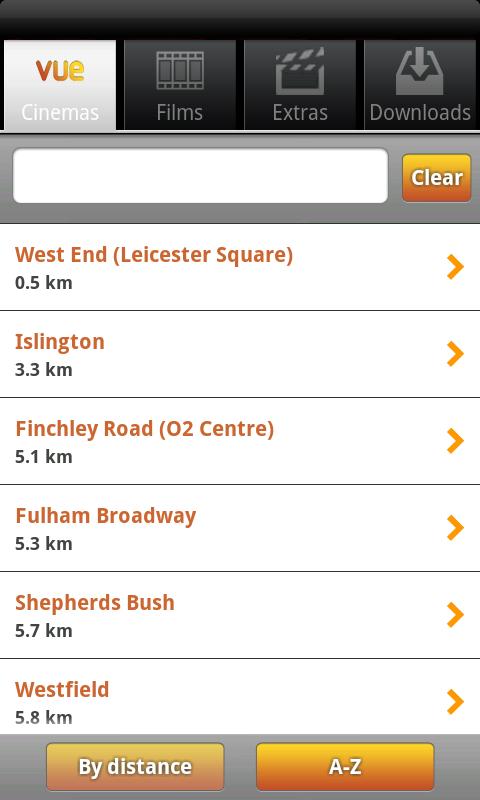 Android application Vue Cinemas screenshort