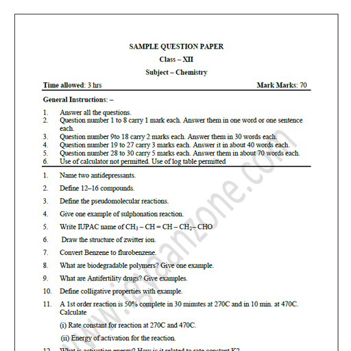 CBSE SAMPLE PAPERS-CHEMISTRY
