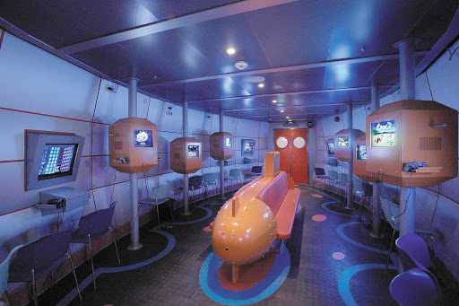 Explorer-of-the-Seas-Virtual-Sub - The Virtual Submarine Room aboard Explorer of the Seas offers an engaging underwater virtual reality center for guest of all ages to enjoy.