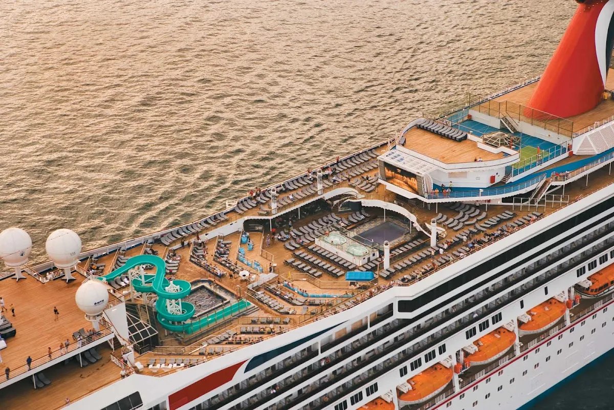 Carnival-Liberty-aerial - A view of the top deck of Carnival Liberty, which sails out of San Juan to Caribbean destinations. 