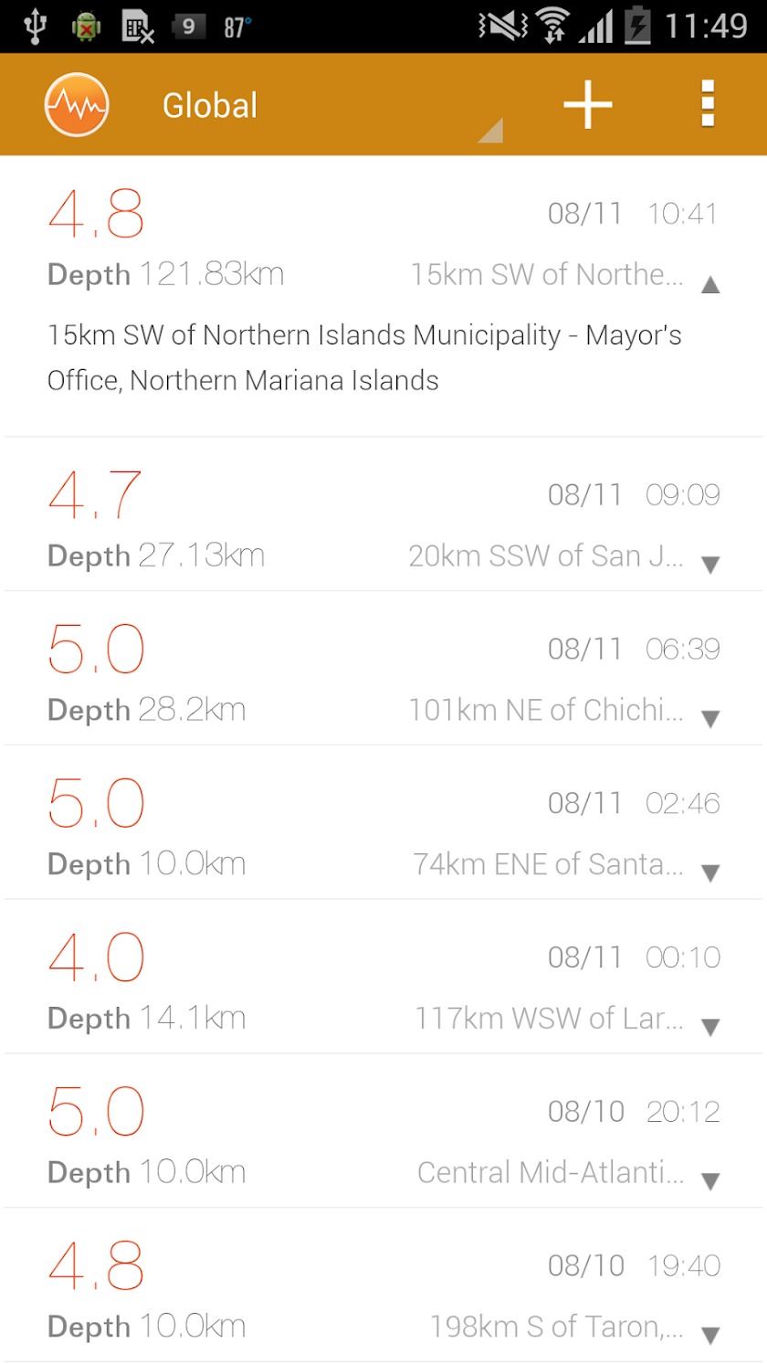 Earthquake Info &amp; Alert! Screen 1