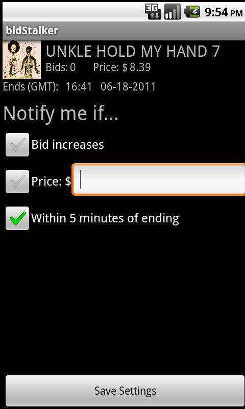 bidStalker for eBay Screen 3