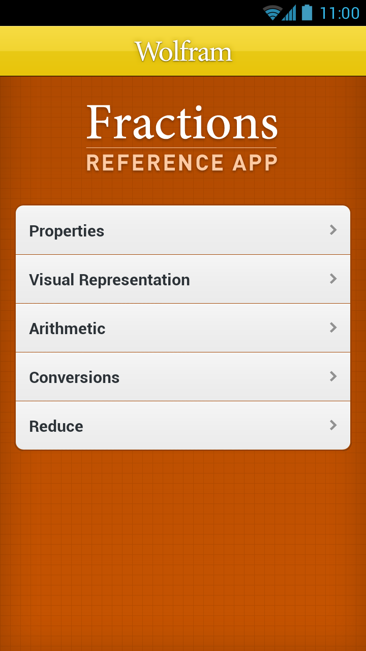 Fractions Reference App Screen 1