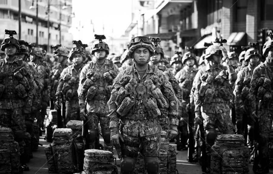 Soldiers getting ready for battle by Mohd Safwan - Black & White Street & Candid