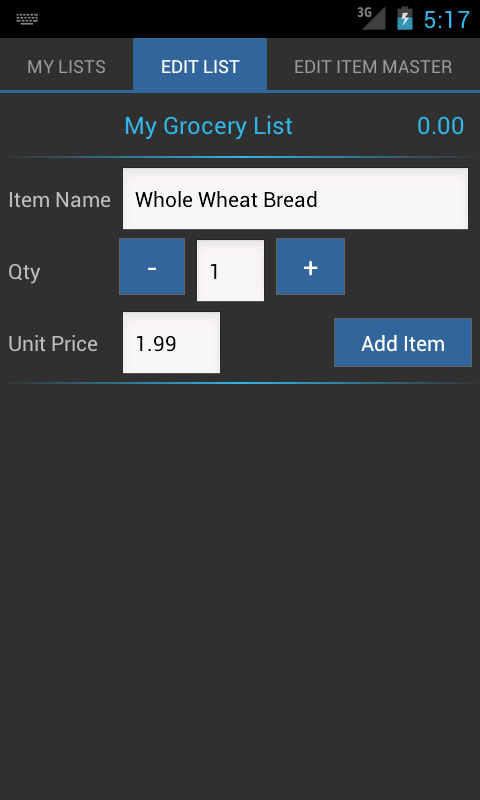 Shopping List Screen 3