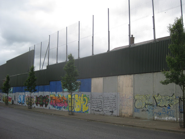 The wall dividing the Catholic and Protestant parts of Belfast.
