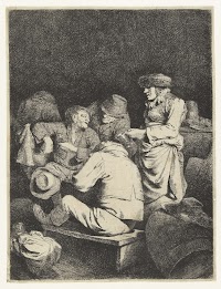 Waardin en gezelschap in herberg