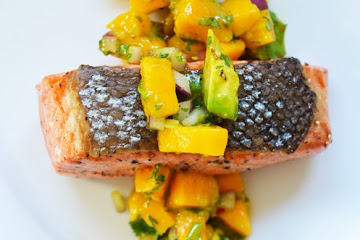 Mango + Avocado Salsa on Pan-Seared Salmon