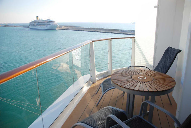 A view of the balcony in Sky Suite 1198 aboard Celebrity Equinox.
