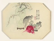 Stilleven met vaas met bloesemtak en bieten