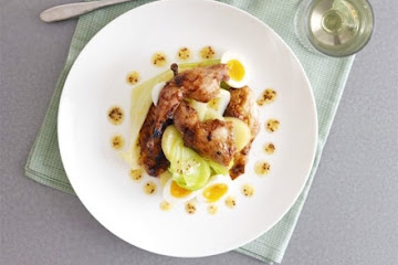 Roast quail, tangled leek & potato vinaigrette