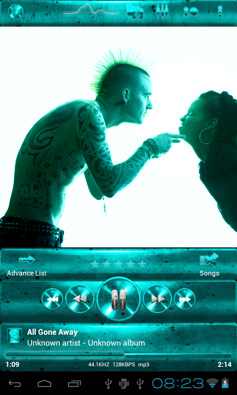 Android application Poweramp GRUNGE TURQUOISE skin screenshort