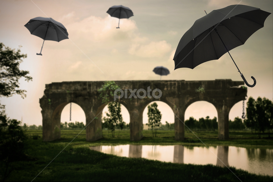 It's raining umbrellas by Antik Adhikari - Digital Art Abstract