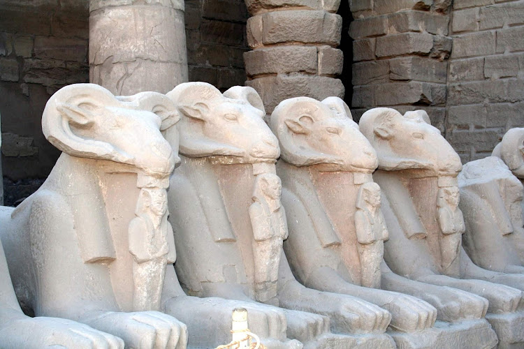 Ram statues at Karnak Temple complex at Luxor, Egypt.