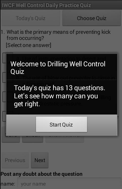 IWCF Well Control Quiz Screen 1