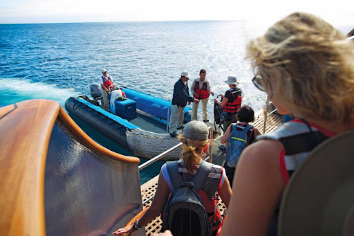 Passengers prepare to board a tender from Celebrity Xpedition to the Galápagos.