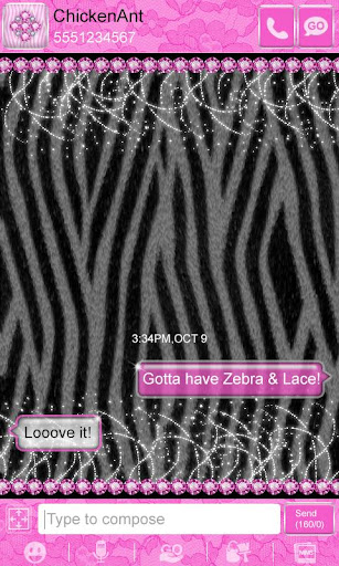 【免費個人化App】Pink Lace & Zebra Theme GO SMS-APP點子