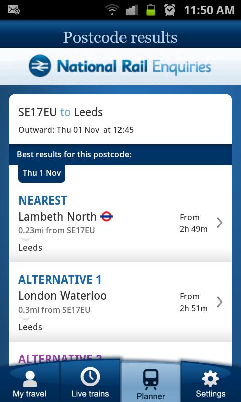 National Rail Enquiries - screenshot