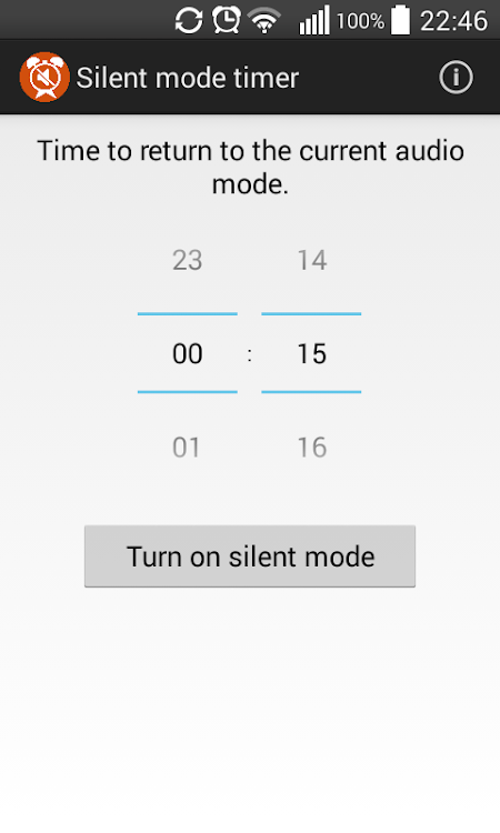 Timing mode. Silence mode screenshot.