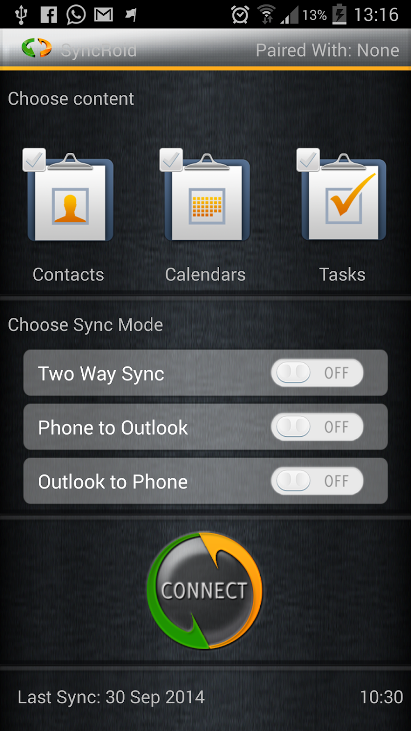 SyncRoid - Outlook Sync Screen 3