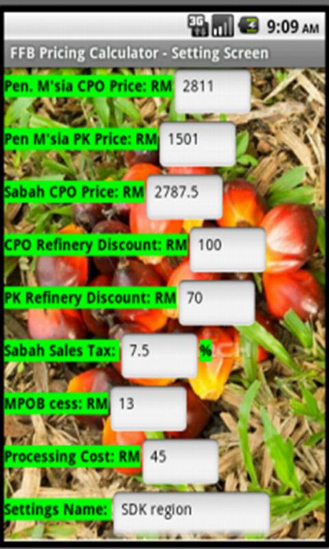   Oil Palm Pricing Calculator (ekrano kopija) 