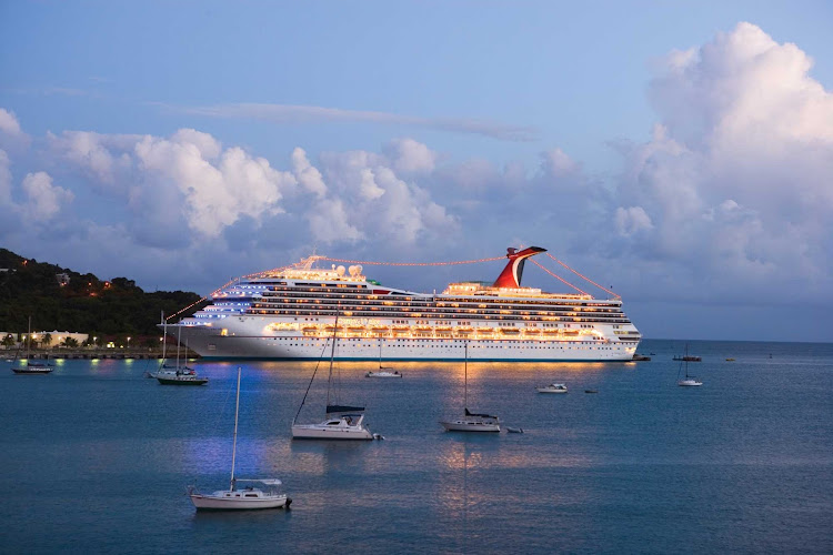  Carnival Valor at dusk, when the evening entertainment is just beginning. 