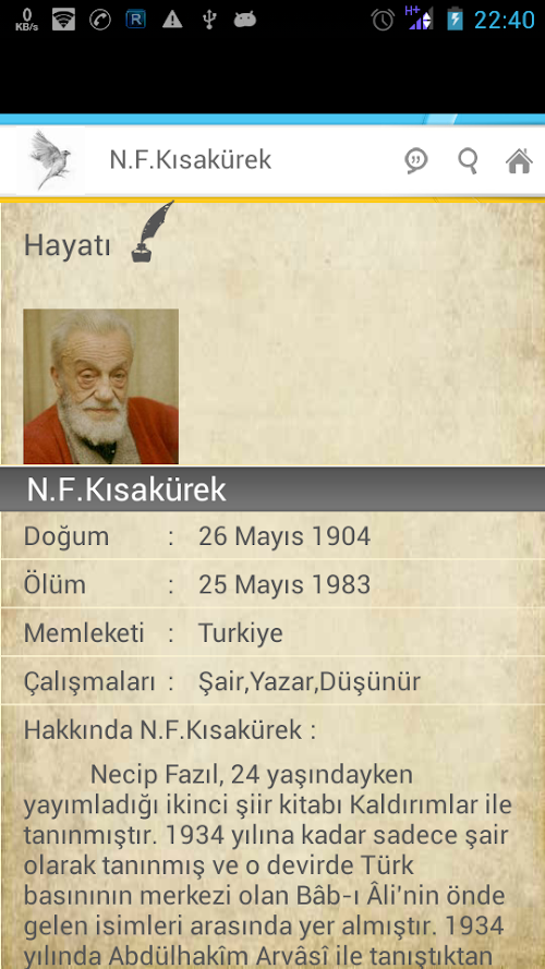 Android application Necip Fazıl Kısakürek Şiirleri screenshort