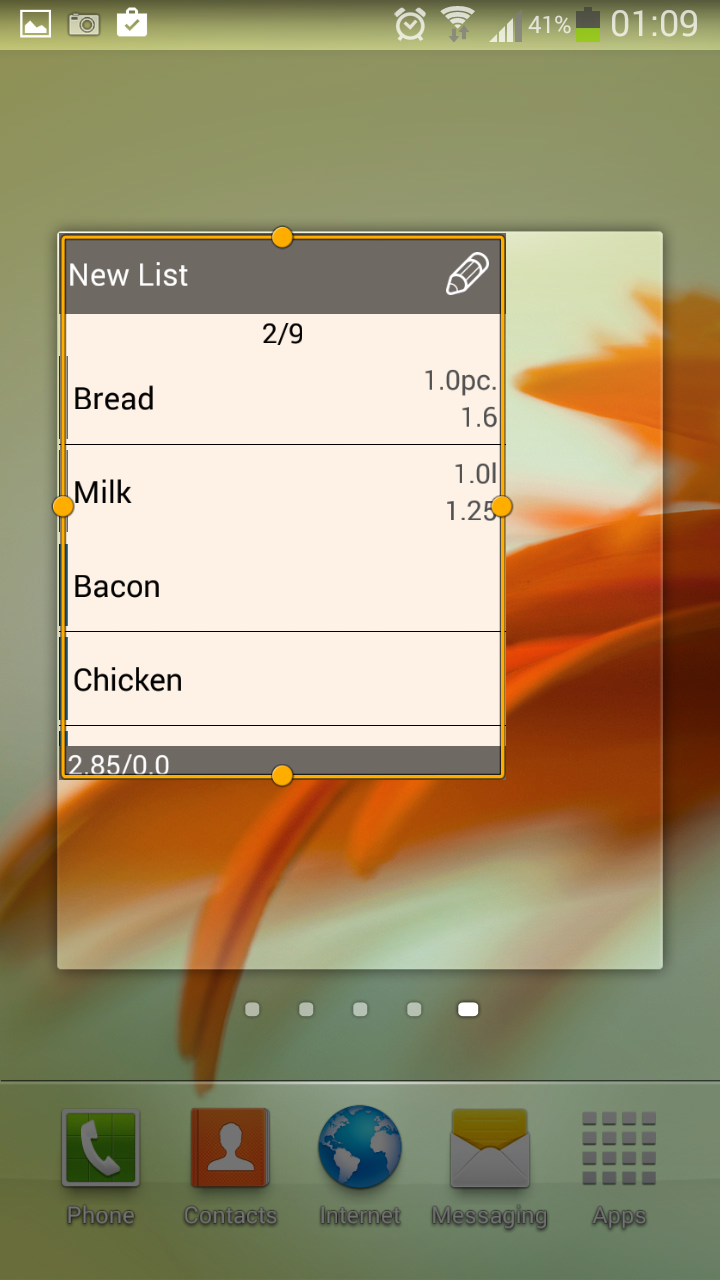 Shopping list Widget Screen 2