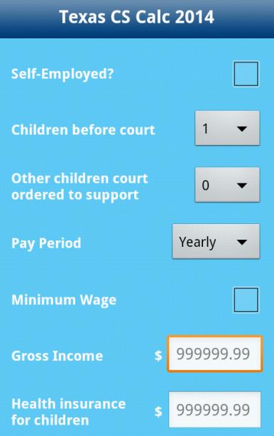 Texas Child Support Calculator Screen 2