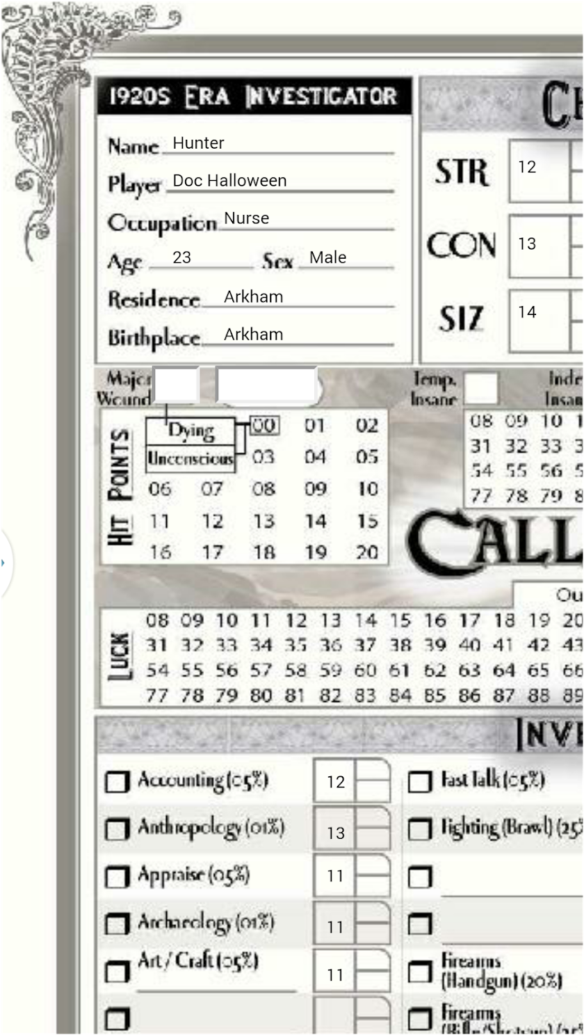 Call of Cthulhu Sheet 7th Ed. Screen 2