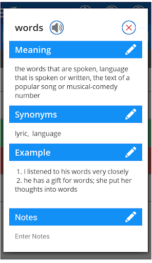 English Dictionary Words Note