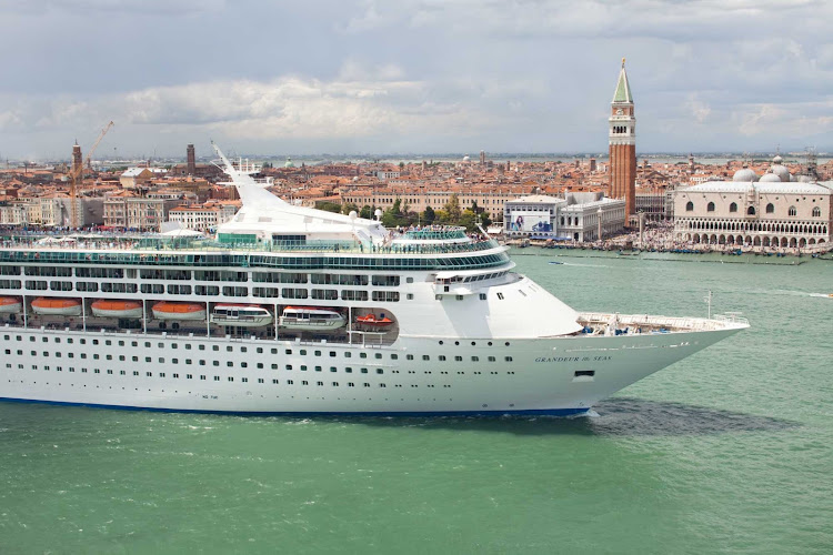 Grandeur of the Seas sails past the island of San Giorgio Maggiore, Venice, Italy. The ship now sails to the Caribbean.