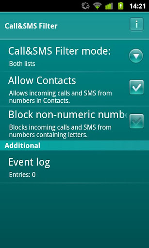 kaspersky mobile security lite - call&SMS filter