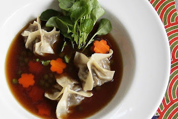 Mushroom Broth with Smoked Eggplant Dumplings