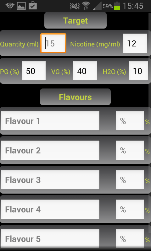 E-Liquid Calculator NOADS Screen 3