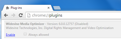 Screenshot of disabled Chrome plugin