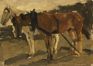RIJKS: George Hendrik Breitner: A Brown and a White Horse in Scheveningen 1923